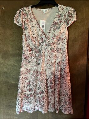 Pink Rose Floral Lace V-Neck Dress